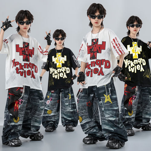 儿童街舞演出服嘻哈男童T恤套装少儿hiphop女童爵士表演服装时髦