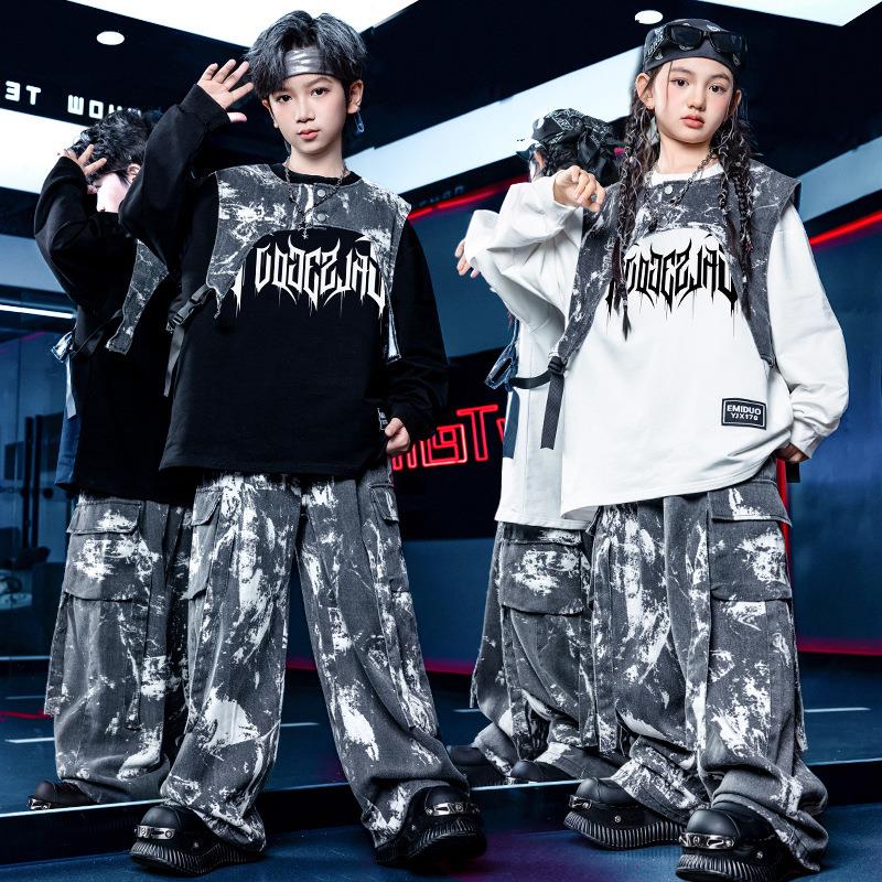 街舞儿童潮服hiphop童装架子鼓演出服男童马甲舞蹈服女童嘻哈套装
