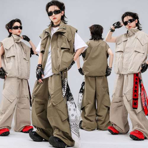 街舞儿童潮服嘻哈男童潮牌马甲演出服套装少儿hiphop男孩表演服装
