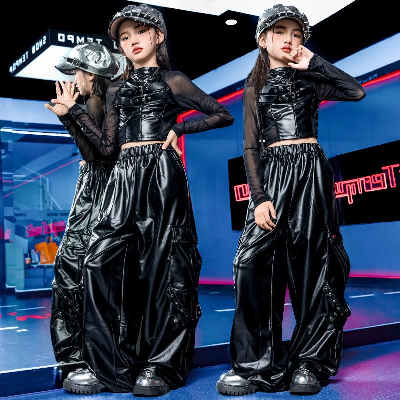 女童露脐爵士舞服装朋克风儿童架子鼓演出服女孩硬糖摇滚走秀潮装