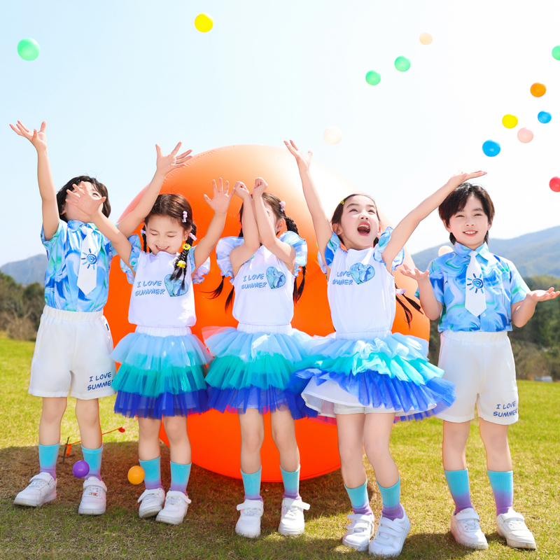 2025幼儿园夏季活力舞蹈服纱裙毕业照班服小学生运动会开幕式服装