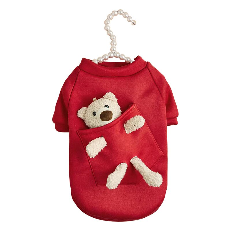 新年红小型犬宠物口袋玩具熊变身装狗狗衣服秋冬加绒保暖服装用品