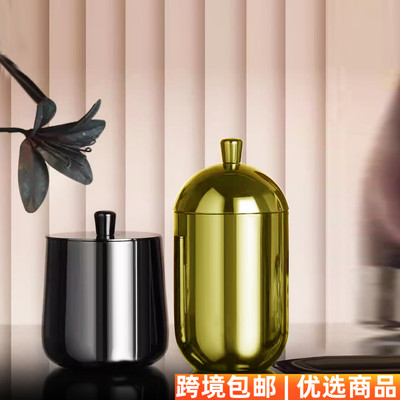 304不锈钢车载香薰蜡烛空罐金属桌面摆件晶石扩香罐子棉签收纳盒