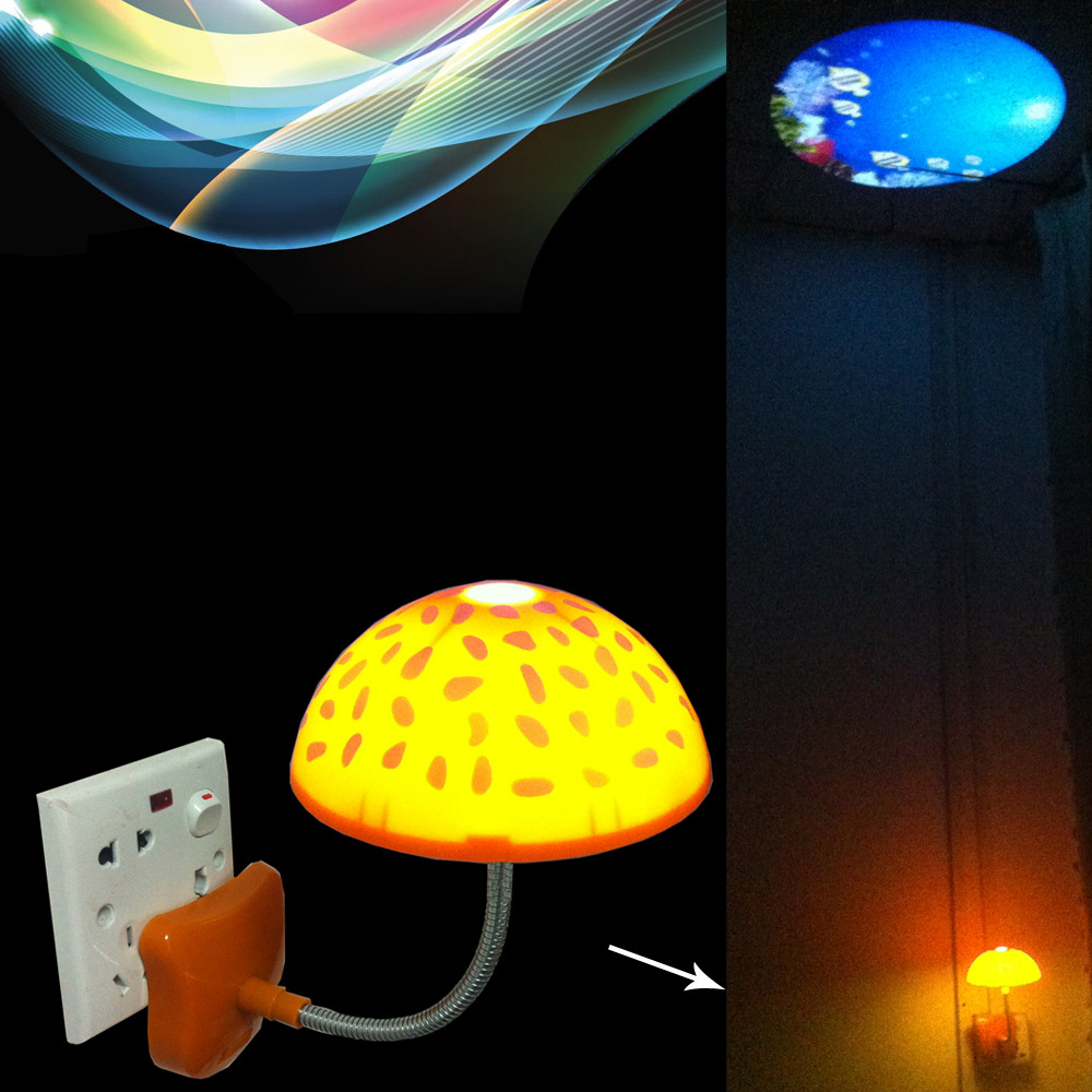 LED蘑菇智能光控七彩小夜灯能投影出各种动画图案
