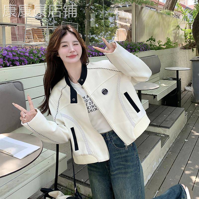 2025秋季新款白色短款小香风棒球服外套女小个子减龄撞色工装夹克