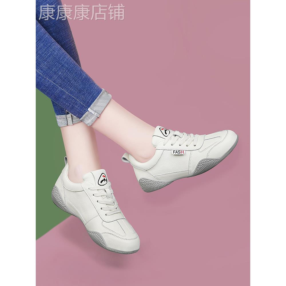 Marolio格纹和容易搭配~真皮白色女鞋2025新款阿甘鞋软底运动和休