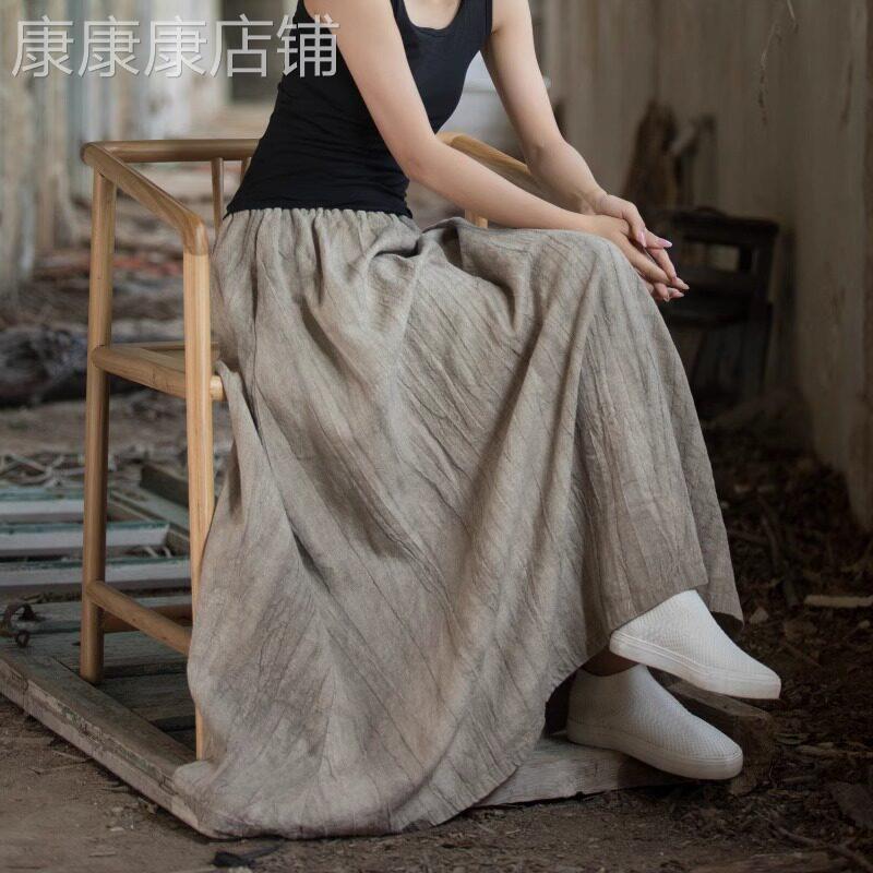 棉麻半身裙女夏季2026新款a字高腰显瘦中长版苧麻复古伞裙长裙子