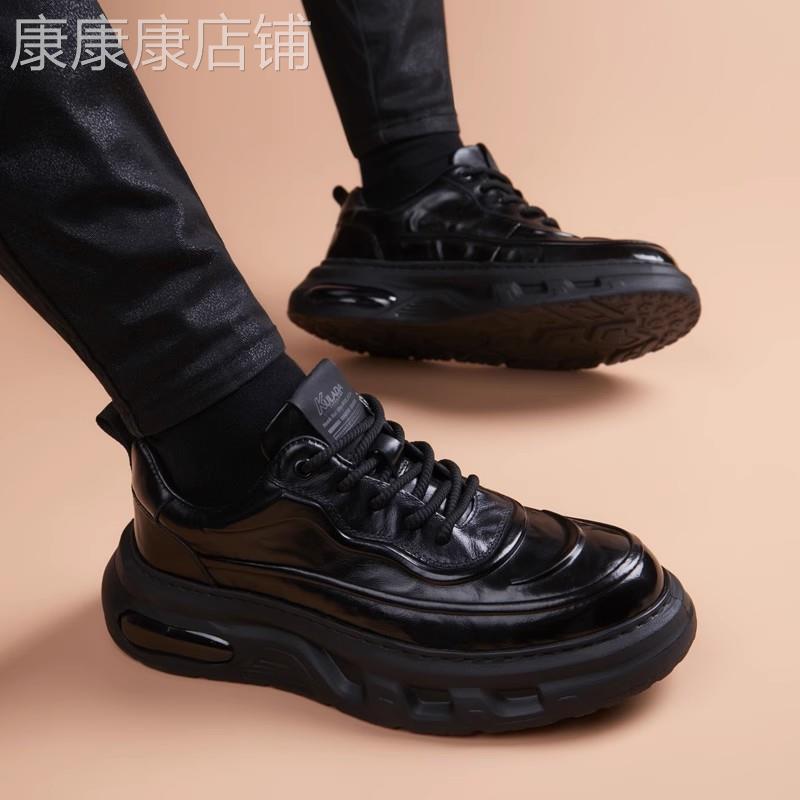 头层牛皮商务休闲皮鞋男厚底内增高软底真皮透气百搭英伦运动鞋男