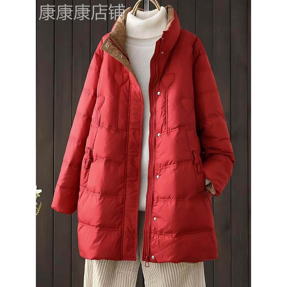 潮牌轻薄款羽绒服女中长款2025秋冬季小个子白鸭绒妈妈装立领外套
