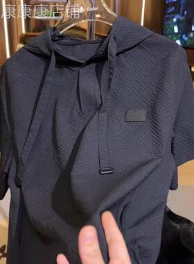 高端速干运动T恤短袖男士2025新款潮牌连帽半袖防晒衣服上衣男款