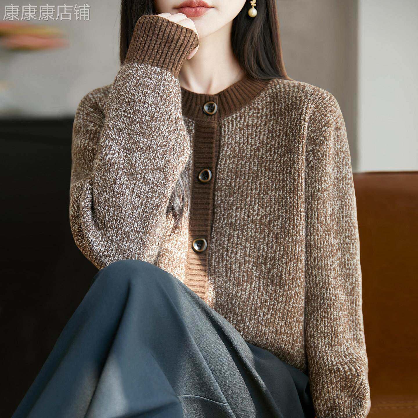 2026新款韩国纯色秋季大码针织开衫外套女洋气女装上衣秋冬毛衣