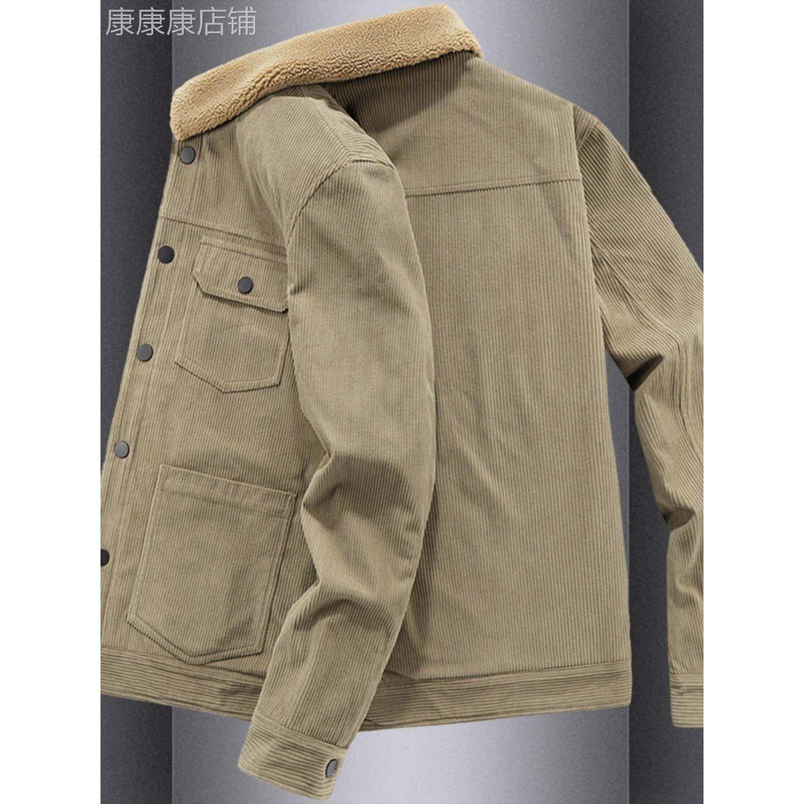羊羔绒外套男秋冬季新款高端宽松工装棉服加绒加厚保暖灯芯绒夹克