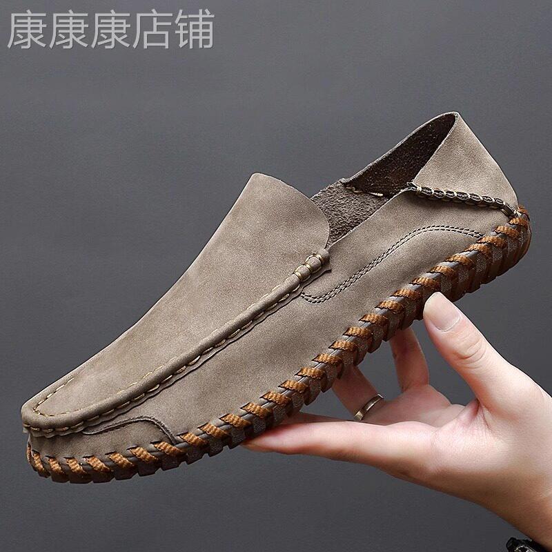 男鞋夏季透气2026新款薄款一脚蹬乐福豆豆鞋英伦男士休闲皮鞋真皮