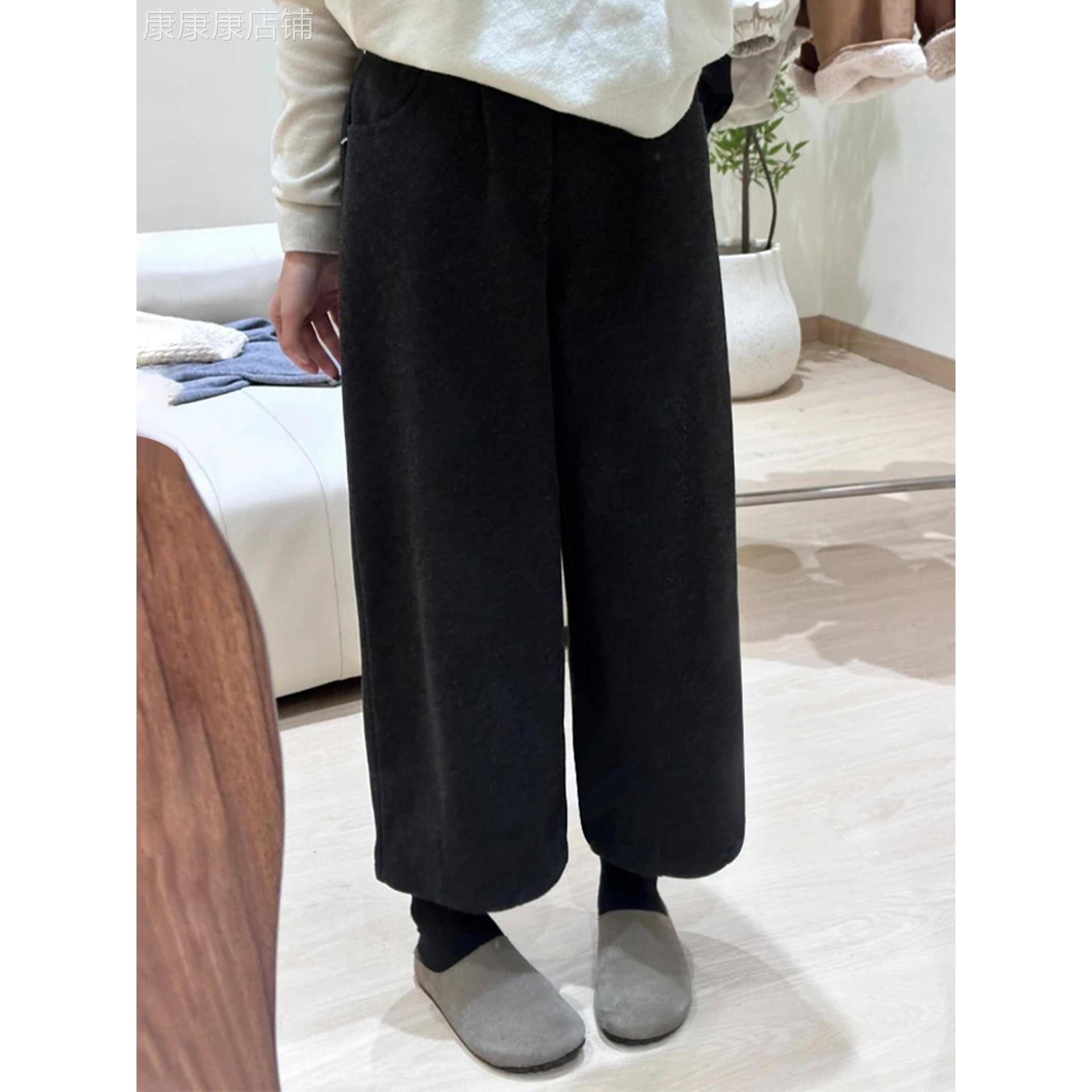 秋冬九分毛呢阔腿裤女秋冬2025新款梨型身材高腰显瘦宽松奶奶裤子