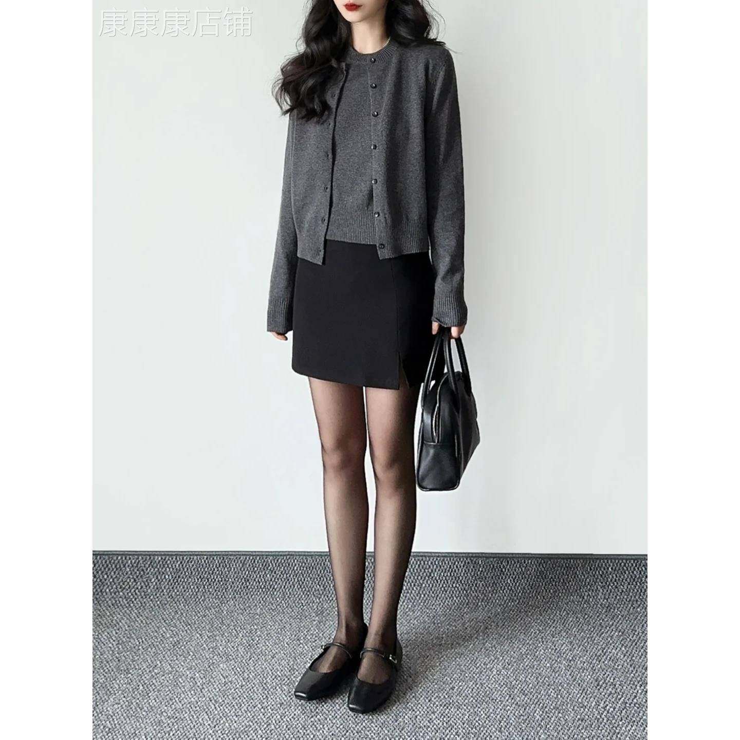 黑色半身裙女春秋新款高腰显瘦a字裙包臀开叉裙裤西装裙a字短裙