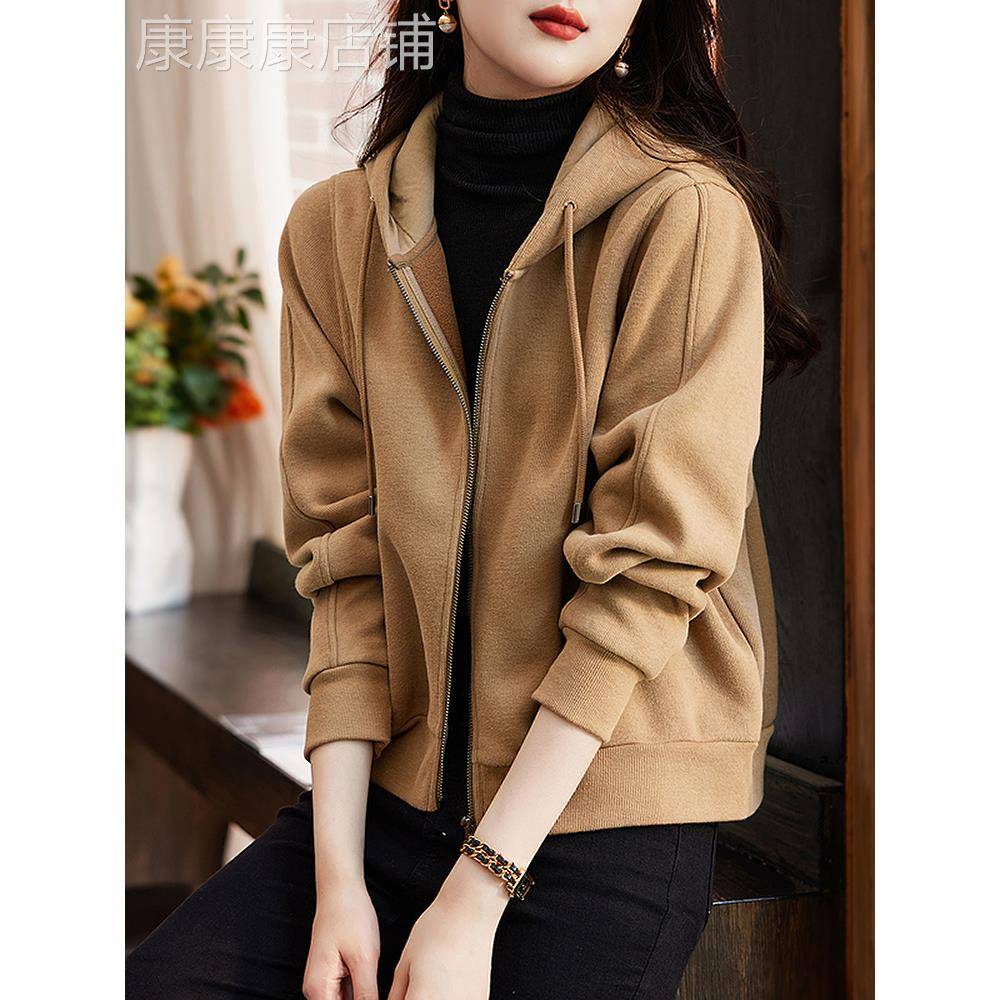 【430G加厚绒御寒】秋冬款简约开衫卫衣外套女休闲夹克运动帽衫