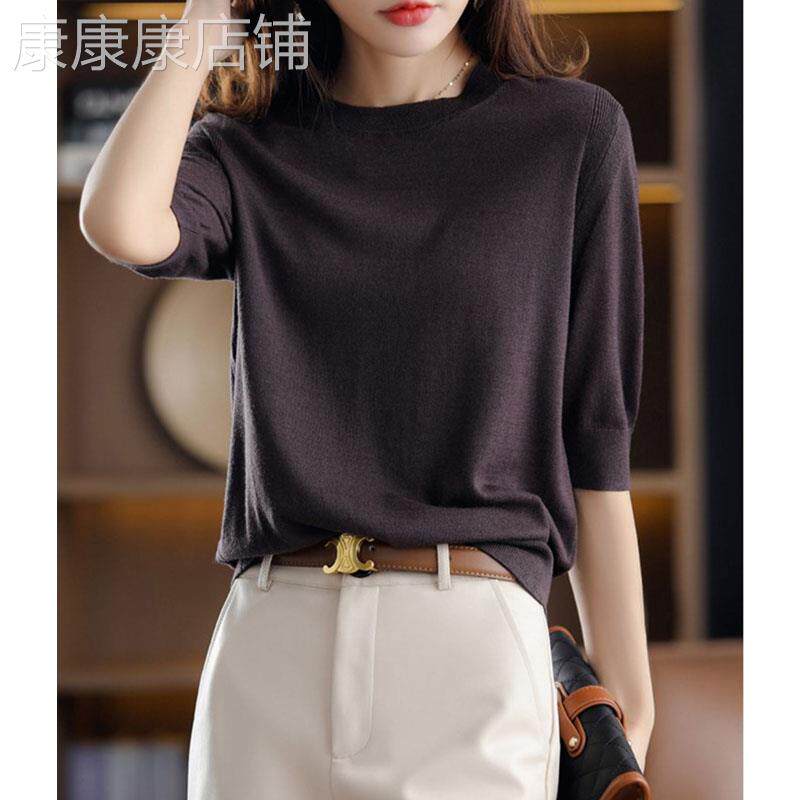高级感五分袖针织衫女夏季2024新款圆领宽松大码女装显瘦短袖T恤