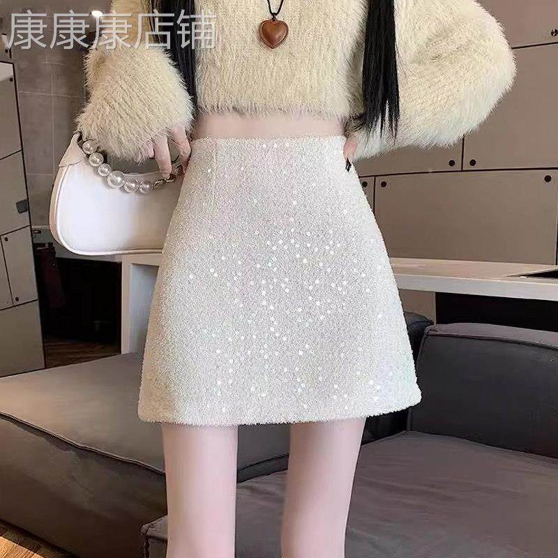 小香风高腰亮片半身裙女春秋款2026春装新款百搭显瘦a字包臀短裙