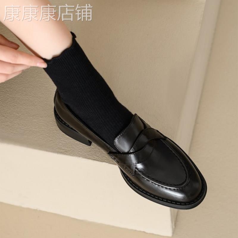 香港复古真皮英伦风小皮鞋子女2025春秋新款软皮单鞋一脚蹬乐福鞋