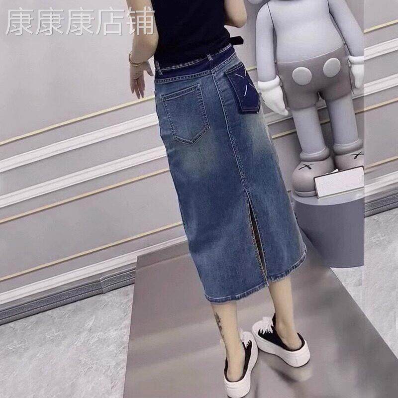 高腰开叉牛仔半身裙女夏季穿搭欧货胖mm小个子显瘦a字包臀长裙子