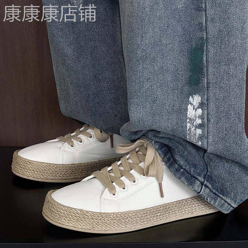 潮牌复古时尚百搭小白鞋男士夏季透气舒适帆布鞋潮流休闲软底板鞋
