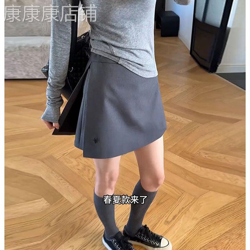 灰色西装半身裙女2026春夏新款短裤裙刺绣侧开叉短裙遮肚a字裙裤