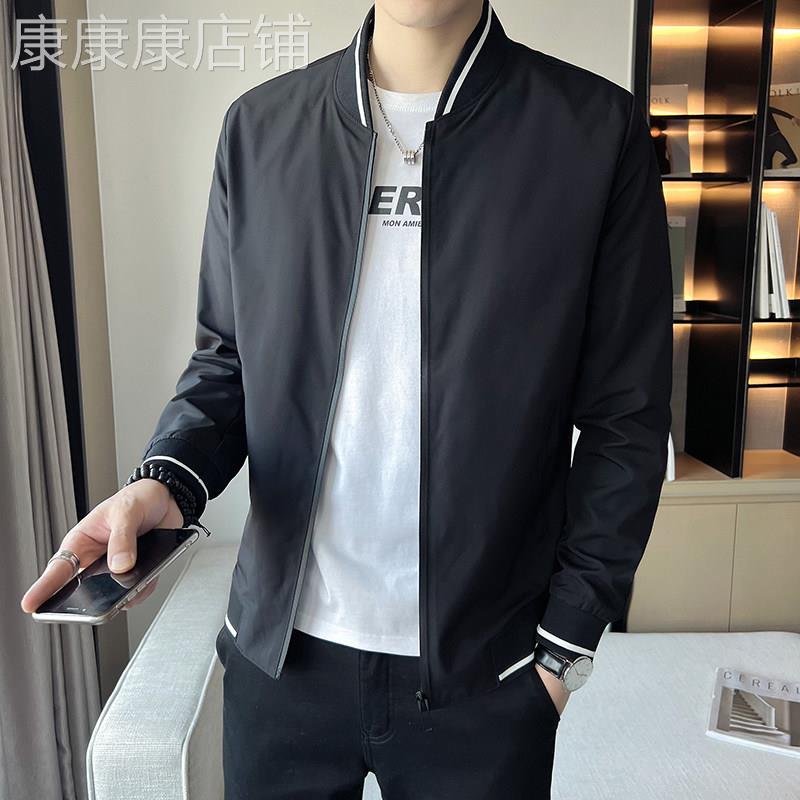 香港黑色外套男春秋简约百搭轻熟风男装棒球服修身帅气教练夹克潮
