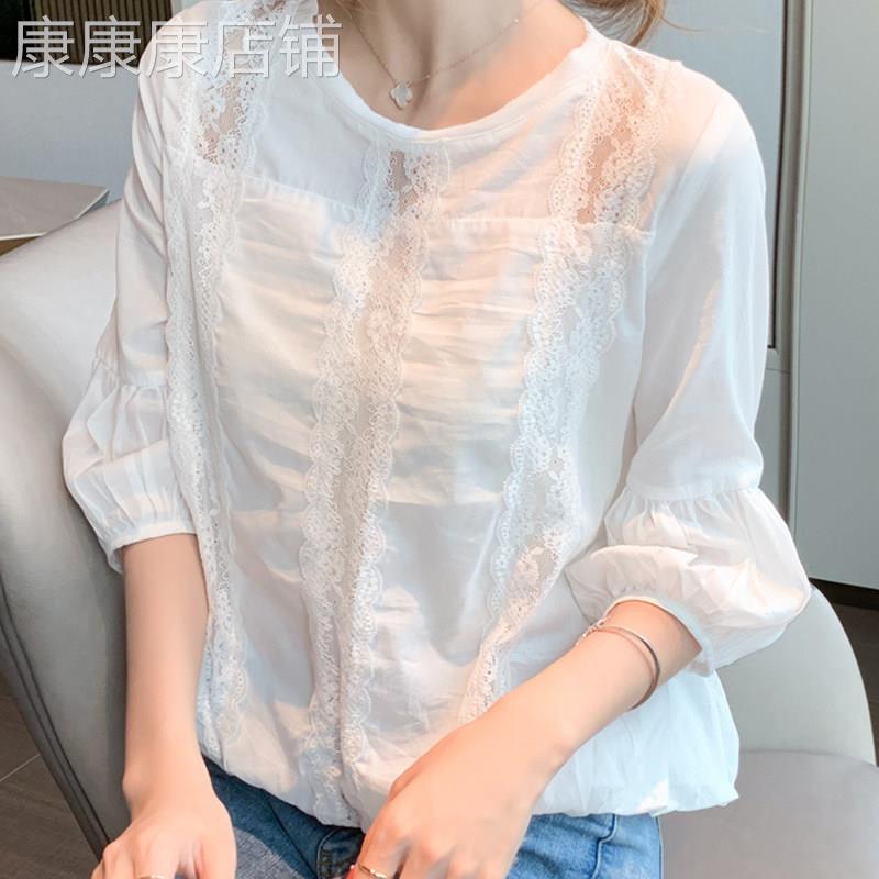 雪纺衫女短袖t恤2026年新款夏白色半袖甜美宽松蕾丝镂空花边上衣