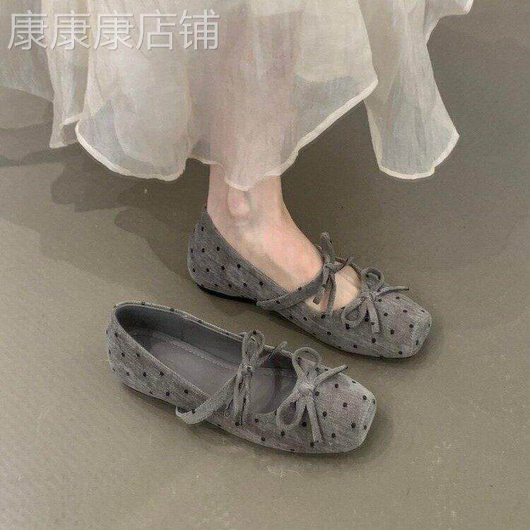 法式平底浅口芭蕾风玛丽珍单鞋女秋季新款配裙子一字式扣带豆豆鞋