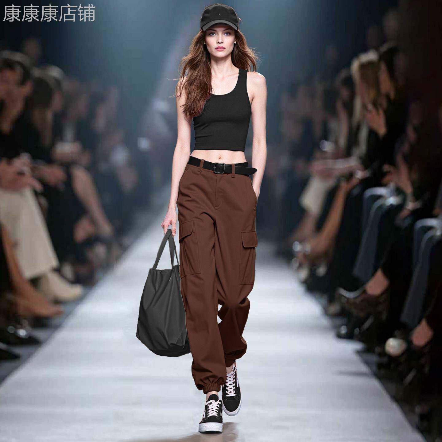 复古咖色工装裤女2025秋季新款美式街头风潮酷棉质透气百搭九分裤