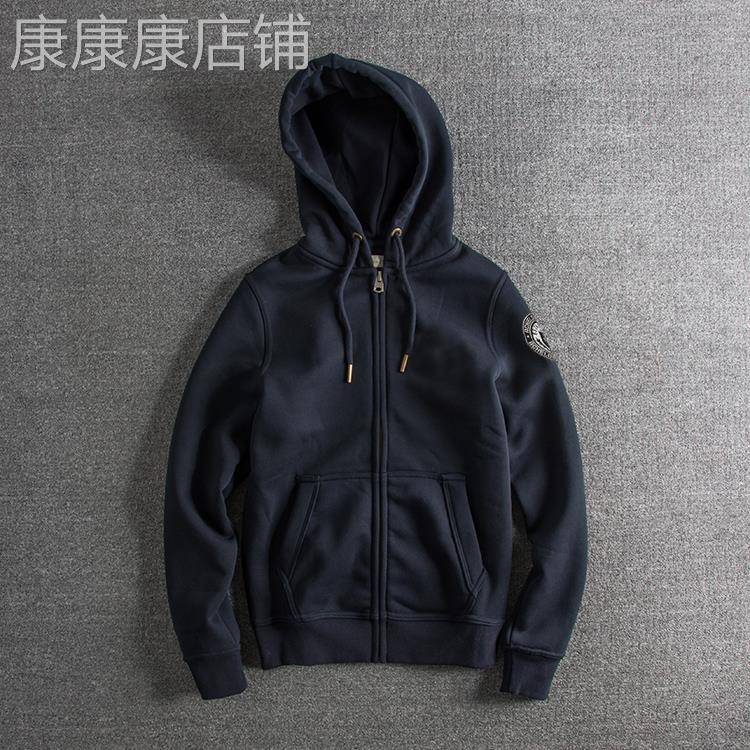 代购香港潮男秋冬季纯色微章运动拉链开衫外套连帽卫衣男休闲上衣