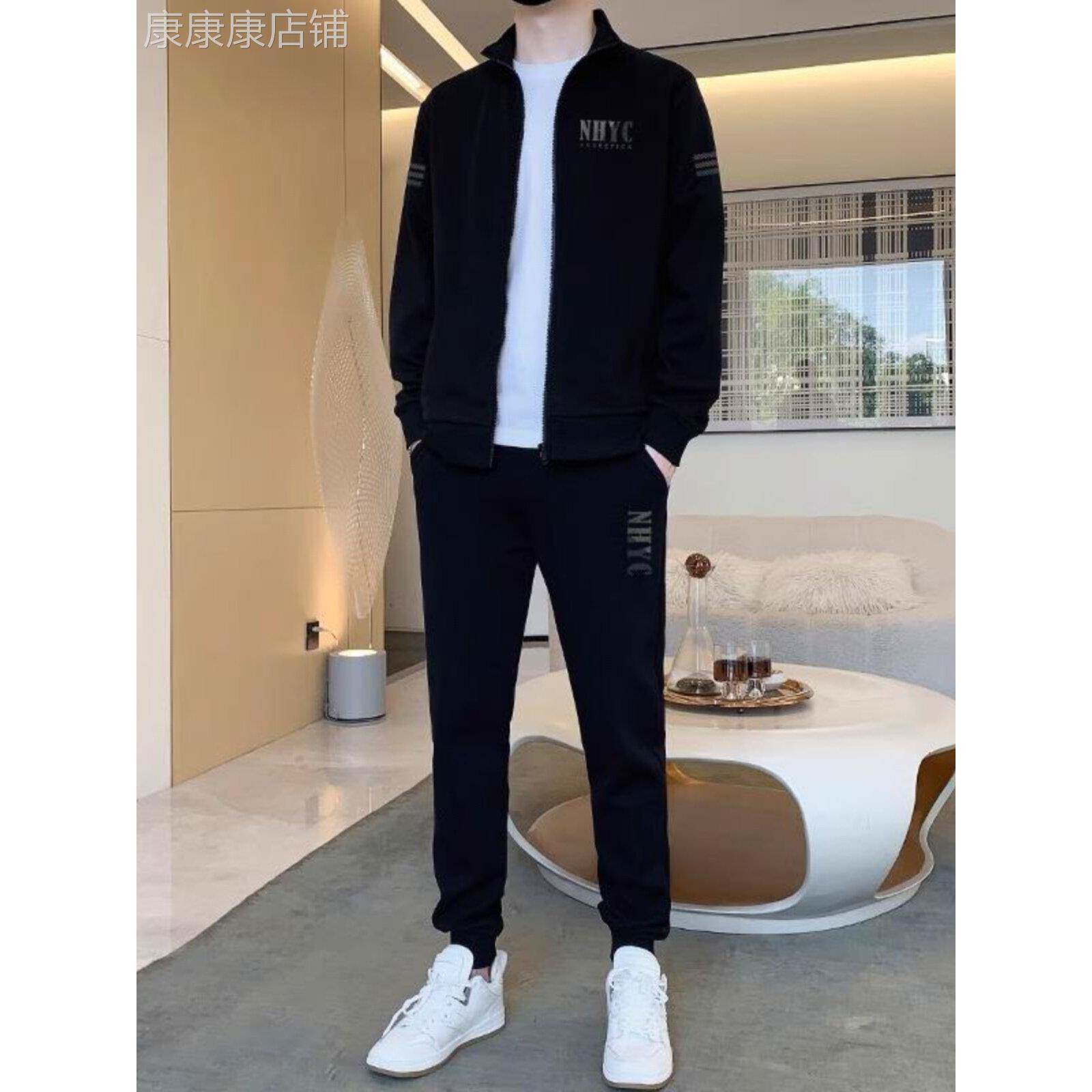 高端品牌开衫休闲运动套装男春秋宽松跑步服纯棉卫衣男士2025新款