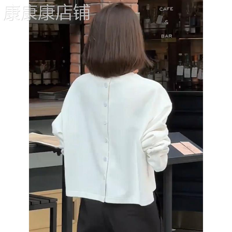 宽松休闲短款白色T恤女春夏2026年新款减龄时尚长袖百搭简约上衣
