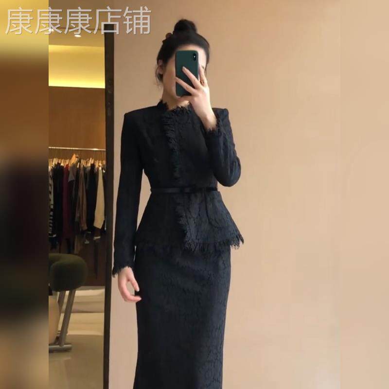 早春搭配一整套气质名媛高端轻奢高级感小香风黑色外套半身裙套装