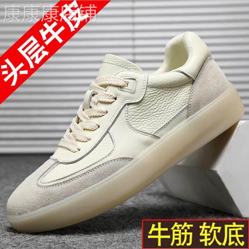 夏季新款头层牛皮休闲男鞋真皮软底复古百搭小白鞋牛筋底透气板鞋
