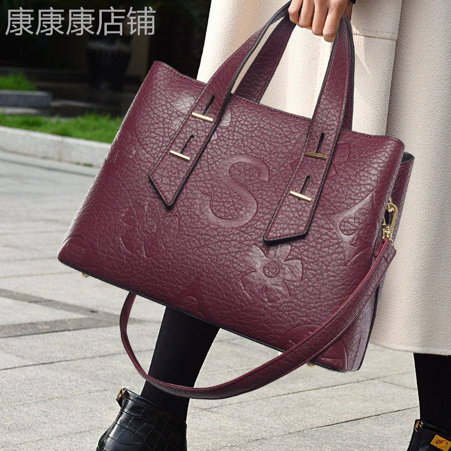 香港正品托特包新款压花女包包大容量中年妈妈包高级感手提包真皮