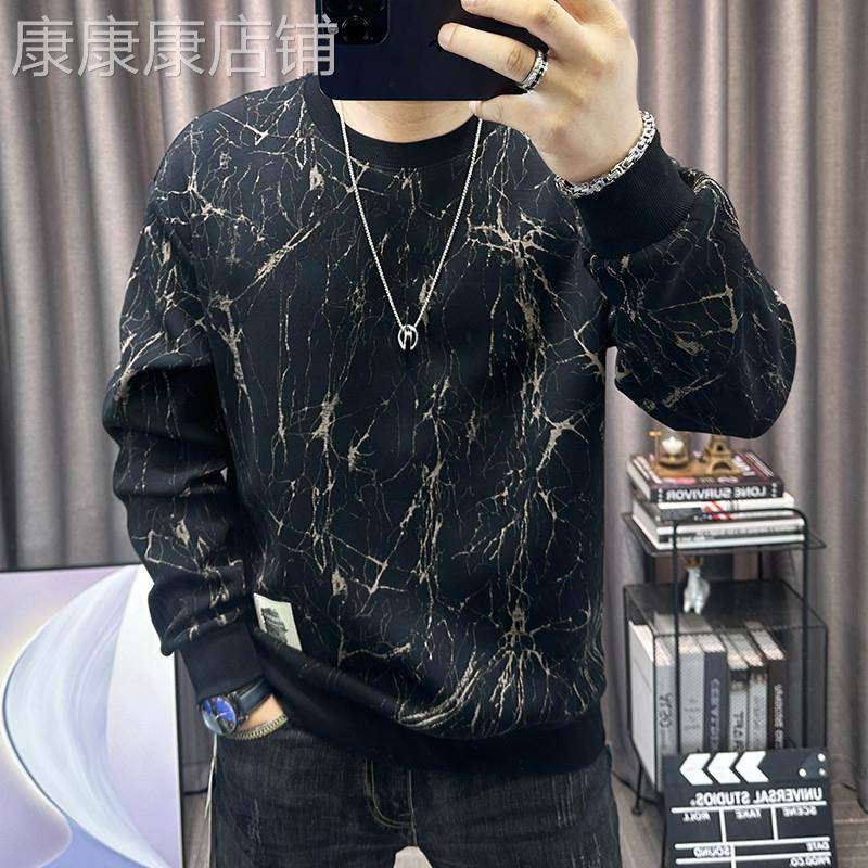 潮牌高端男士秋季新款潮流印花卫衣韩版青年时尚圆领长袖套头上衣