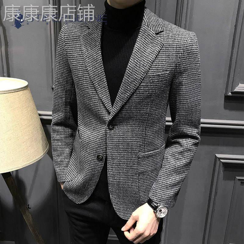STIFER GENNE千鸟格西装外套男商务休闲男士单西羊毛西服轻奢级