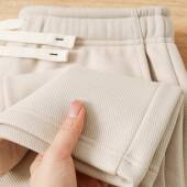 MAROLIO 男女摇粒绒裤 降温穿这件 杏色470g重磅加绒加厚直筒卫裤