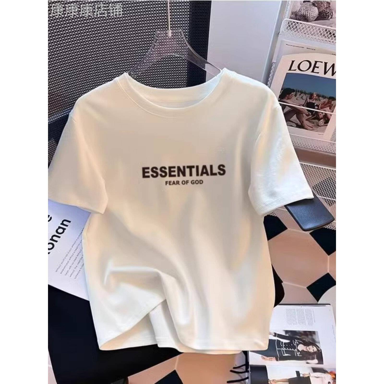 白色纯棉正肩短袖T恤女夏季时尚印花宽松休闲圆领体恤半袖上衣ins