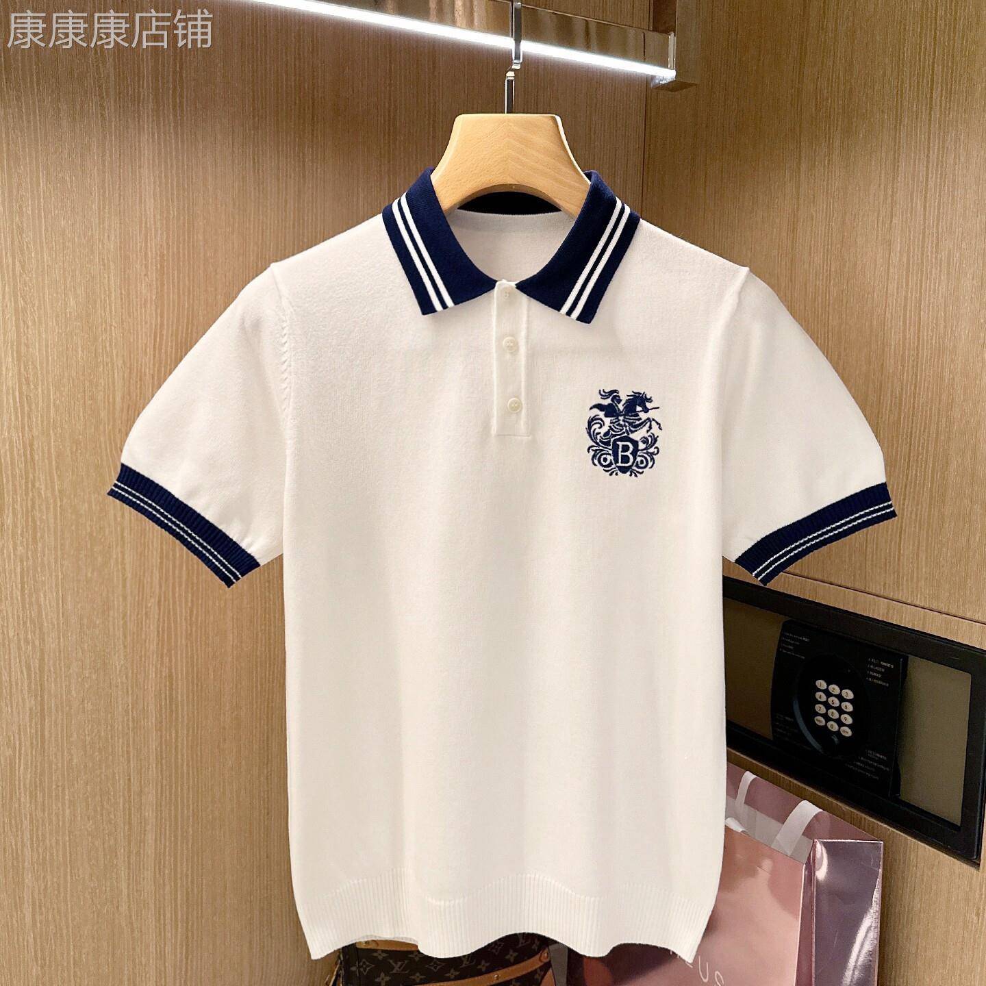 轻奢法式刺绣针织上衣翻领t恤男2026夏季高级拼色修身短袖polo衫