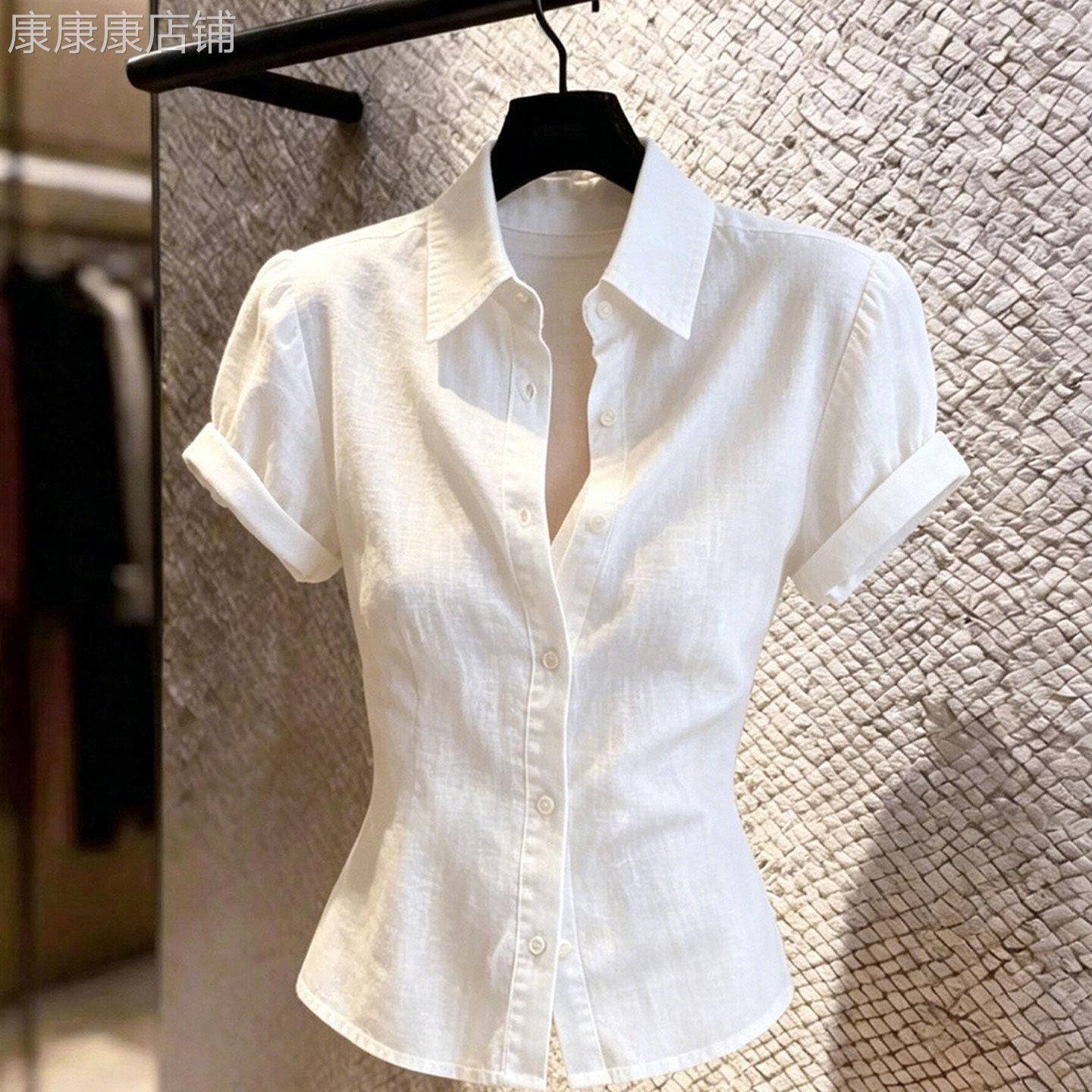 白色短袖衬衫女修身显瘦夏季薄款2026年新款时尚高级感收腰上衣女