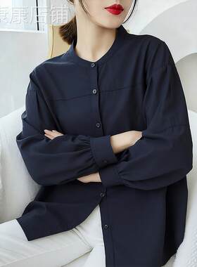 藏青色衬衫复古宽松2026春夏新款女装显瘦上衣时尚高级感百搭衬衣