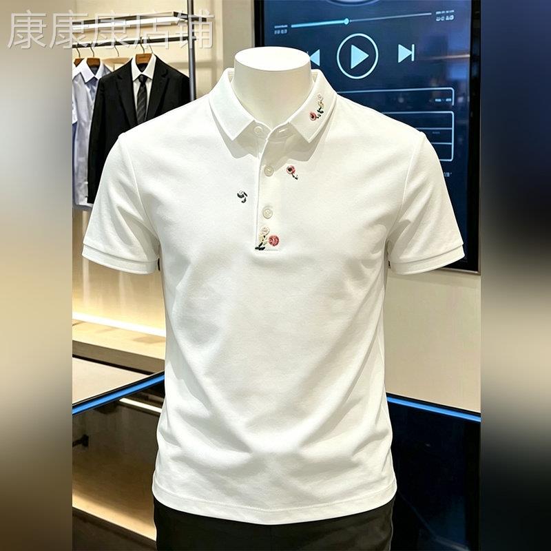 高端花卉刺绣polo衫短袖男士2026夏季高级感T恤翻领百搭美式半袖