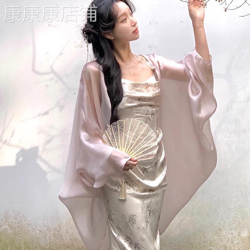 新中式雪纺防晒开衫女夏季轻国风配吊带裙子气质宽松百搭披肩外套