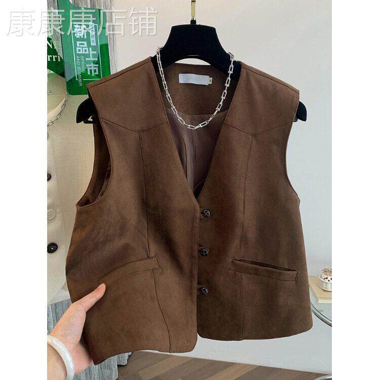 休闲马甲外套女春秋装新款港风复古百搭坎肩女士V领短款背心马夹
