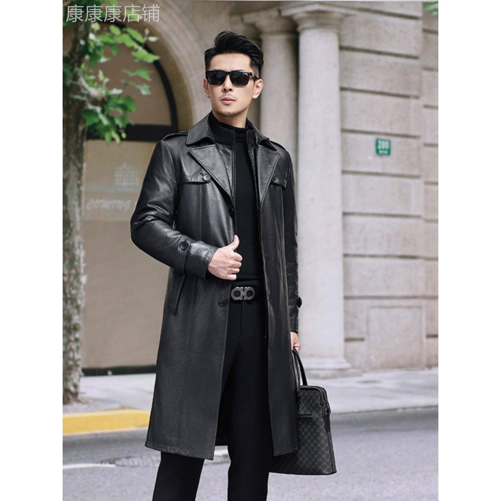 秋冬真皮皮衣男水貂内胆头层牛皮夹克皮风衣长款过膝皮羽绒服外套