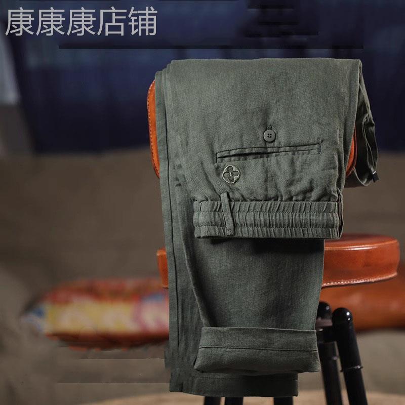 UASK军绿色亚麻休闲裤男夏季薄款2026新款直筒宽松高端男士运动裤