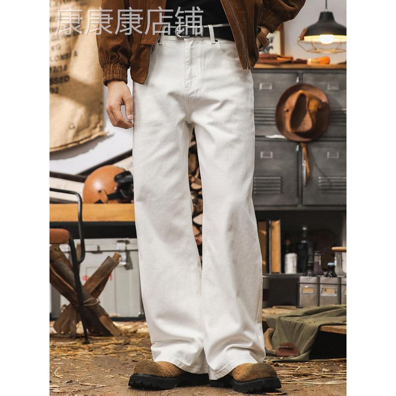 it neith BIAS潮牌白色牛仔裤男直筒阔腿秋季美式高街休闲长裤子
