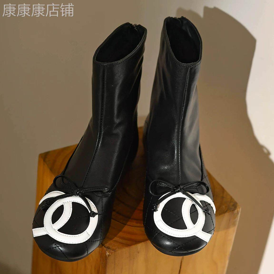 小香风蝴蝶结~|pmr|秋款短女黑色真皮超火瘦瘦单靴时尚百搭时装靴